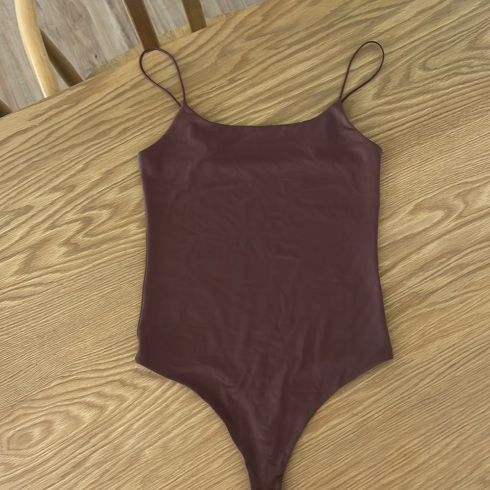 Nuuds chocolate spaghetti strap bodysuit